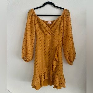 FINAL SALE: Showpo. On/Off Shoulder Yellow Dress with Blue Flower Print